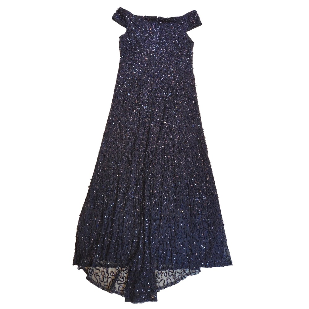 Sleeveless NavyBlue Off Shoulder Sequin Formal Evening Dress Gown Full Length 16